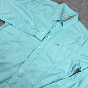 Lacoste Button Down Shirt Mens L Aqua Turquoise Regular Fit Long Sleeve Cotton